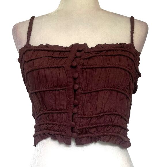 Urban Outfitters Ruch Button Crop Tank Womens Top Sz Med Chocolate Boho Layer - Picture 2 of 12